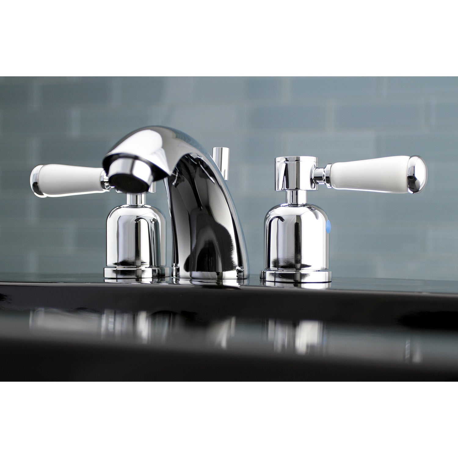 Kingston Tulare KB8951DPL - Paris Two-Handle 3-Hole Deck Mount Mini-Widespread Bathroom Faucet with Pop-Up Drain, Polished Chrome — thumbnail 2